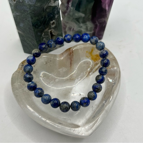 Lapis Lazuli Men’s Blue 8mm Crystal Gemstone Beaded Elasticated Bracelet - Picture 4 of 6